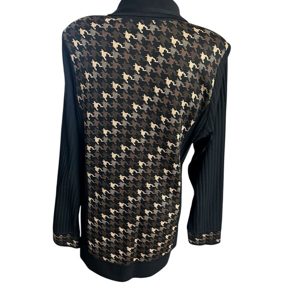 Exclusively Misook Houndstooth Knit Brown Black Zip Jacket Cardigan Size L - Picture 6 of 7